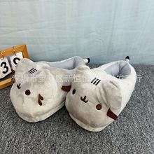 厂家直供可爱情侣经典熊猫胖猫毛绒拖鞋秋冬家居保暖布艺拖鞋跨境