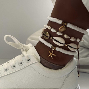 Bohemian Anklets Wholesale European and American Cross-Border Seaside Vacation Shell Jewelry Summer Fashion Starfish Woven Foot Accessories
