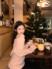 圈圈cooky玫瑰岛屿 韩版高级感一字肩气质针织毛衣上衣女
