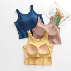 Women's summer short navel-baring sling yoga sports vest with breast pads for inner wear, sleeveless top for outer wear