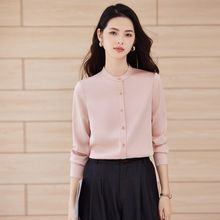 纯色雪纺立领衬衫女2025年春季新款复古上衣职业装修身简约衬衣