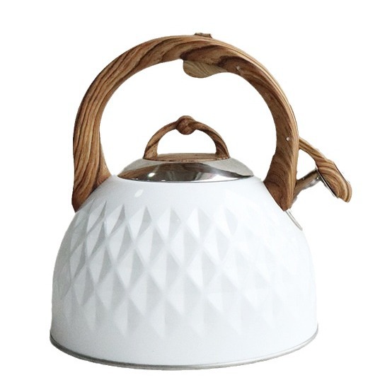 Nueva tetera de silbato con patrón de diamante, tetera de sonido de acero inoxidable blanco, tetera transfronteriza, Amazon