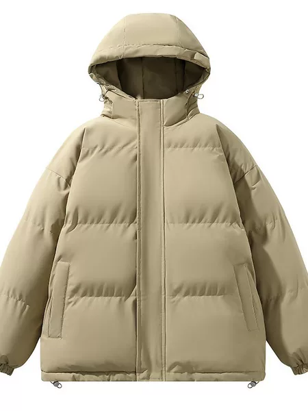 Hooded couple's down cotton jacket for men, winter warm thickened puffer coat for middle-aged and young men, loose fit, large size, fleece-lined outerwear