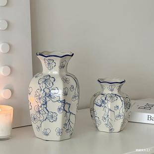 New Chinese Style High-End Blue and White Porcelain Retro Vase Ceramic Flower Arrangement Living Room Entrance Decoration Ornaments