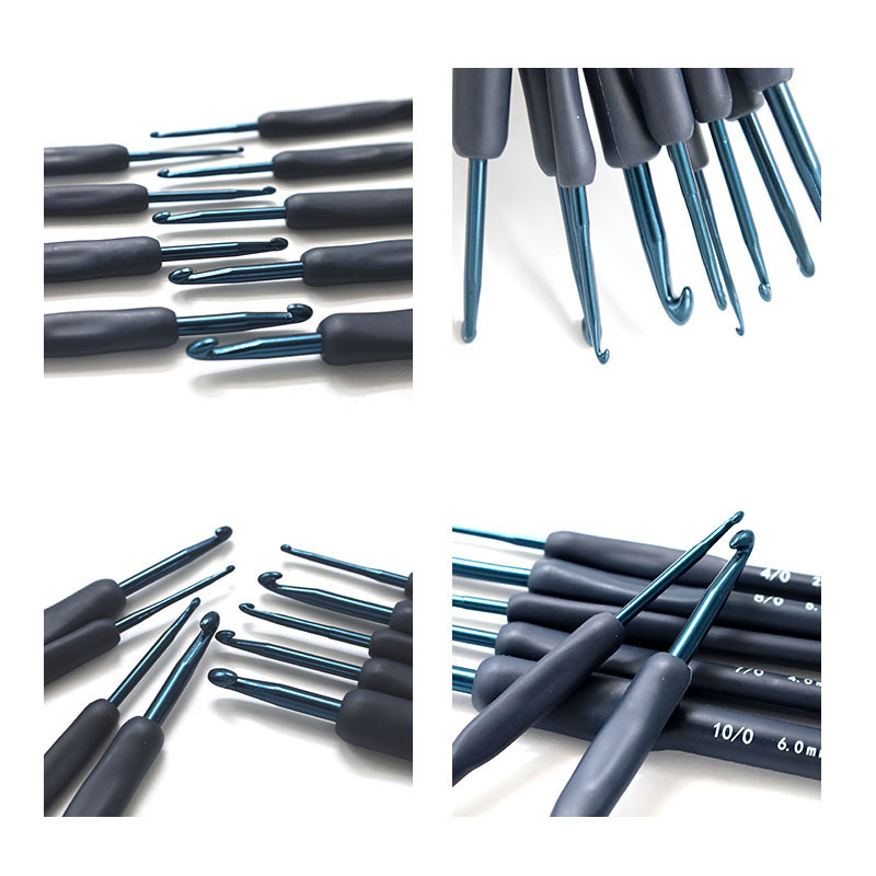 Nuevo producto transfronterizo Juego de ganchillo de mango suave azul Juego de ganchillo de aluminio de gancho azul 9 Juego de ganchillo de mango azul