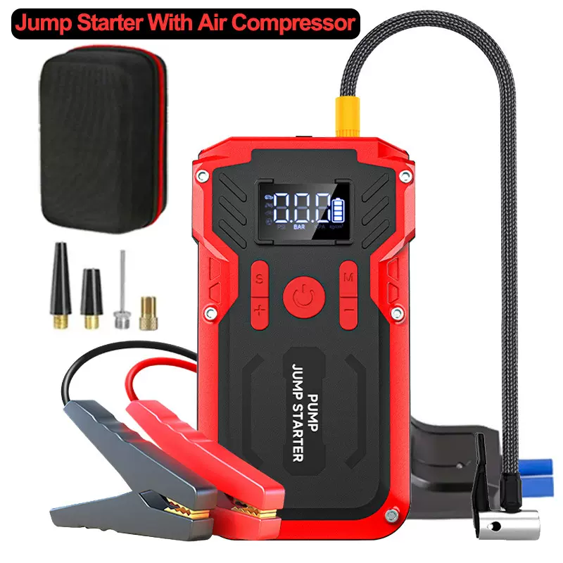 外贸款汽车电瓶搭电宝轮胎充气泵12V应急启动电源车载打气泵双用