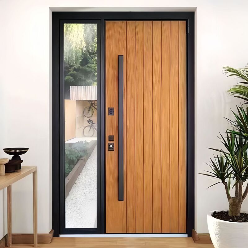 The surface of glass joint cast aluminum door can be matched with transfer printing wood grain or technology wood board security door villa door