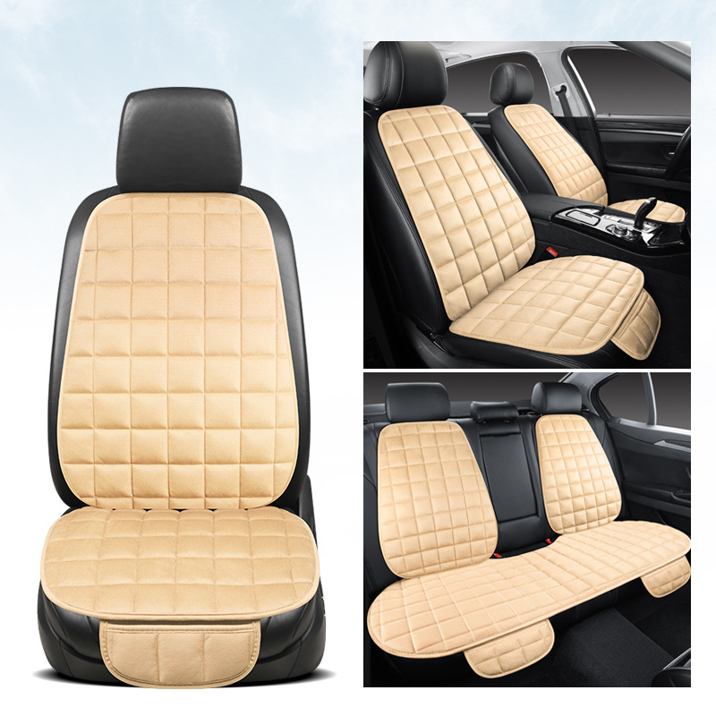 Red quilted car rear seat cushion, universal for all seasons, non-slip, full-cover seat cushion three-piece set