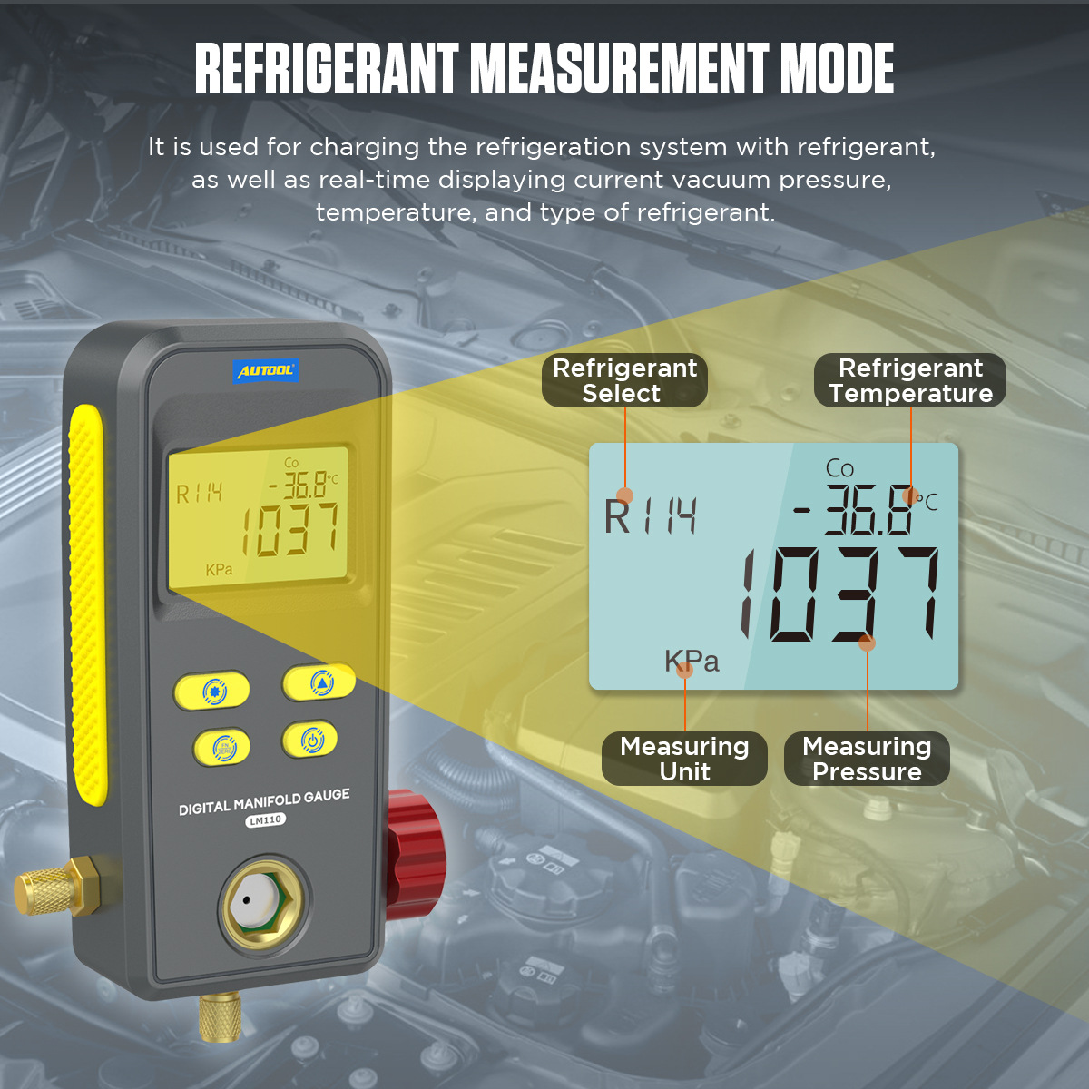 AUTOOL LM110 aire acondicionado del coche electrónico pantalla digital medidor de refrigerante Inteligente Instrumento Diagnóstico Del Coche detector