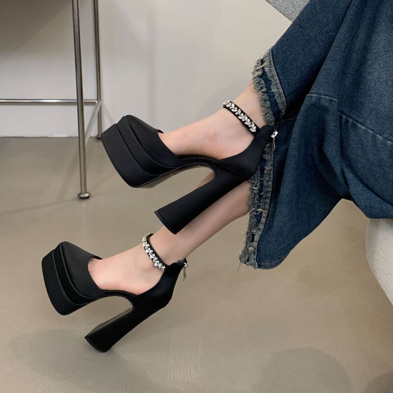 15cm Hate Sky High Women's Summer New Coarse Heel Waterproof Platform Model Show Pointed High Heels Women's Sandals
