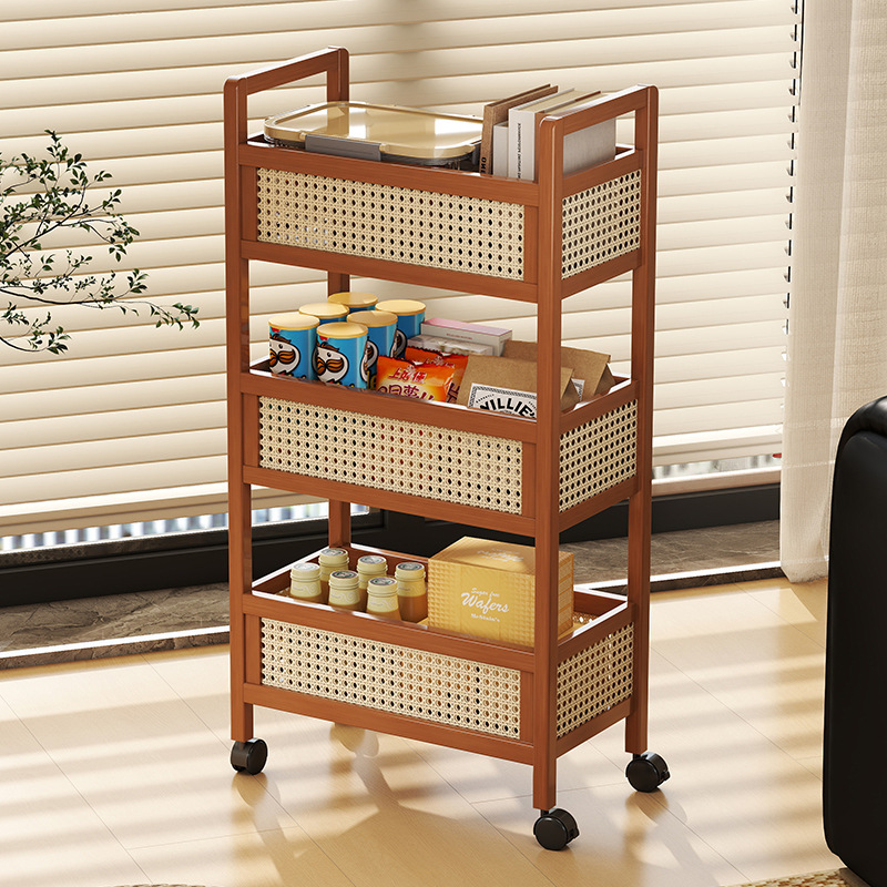 Small Cart Storage Rack Removable Floor Multi-Layer Snack Small Cart Bedroom Storage Rack Multifunctional Shelf