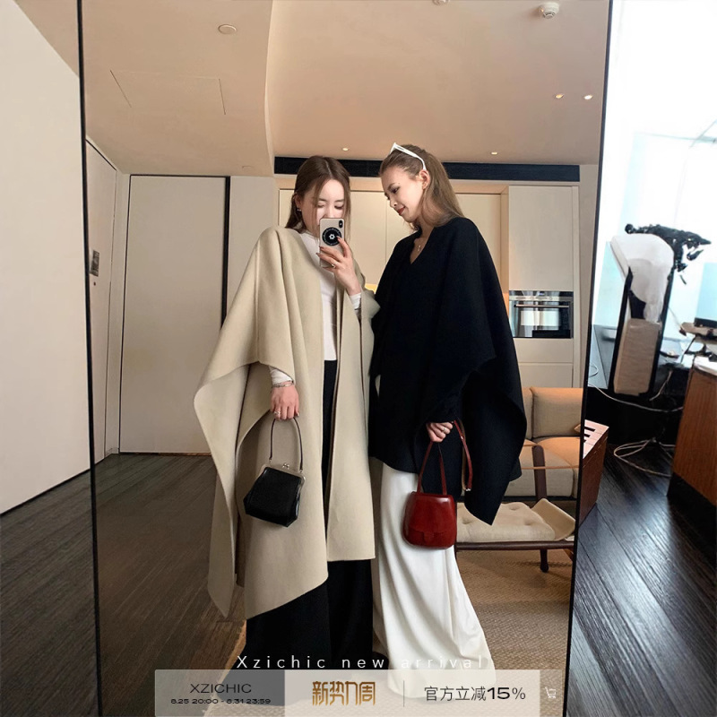 Xzichic澳洲羊毛斗篷披肩式毛呢外套女优雅贵感呢子大衣秋冬新款|undefined