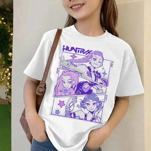 T-shirt for Kids: Summer Short Sleeve T-shirt for Girls and Boys, Relaxed Fit, Graphic Print, Movie KPop Demon Hunter