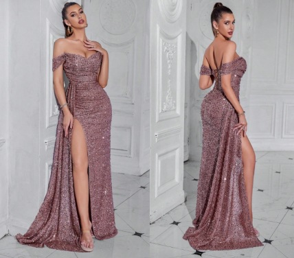 Cross-Border New Sequin Strapless Dress High-End Women's Party Wedding Mermaid Long Evening Gown_ecoleips.com