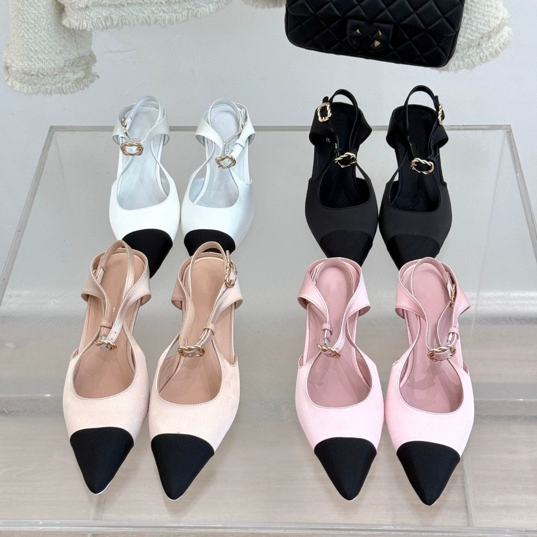 Высокое качество 2025 маленький ароматный ветер, цвет, остроконечный, высокий уровень атласный, толстый на высоком каблуке