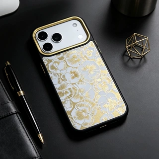 A9轻奢鎏金花朵玻璃18P手机壳 | 质感金属镜头圈适用iPhone17pro