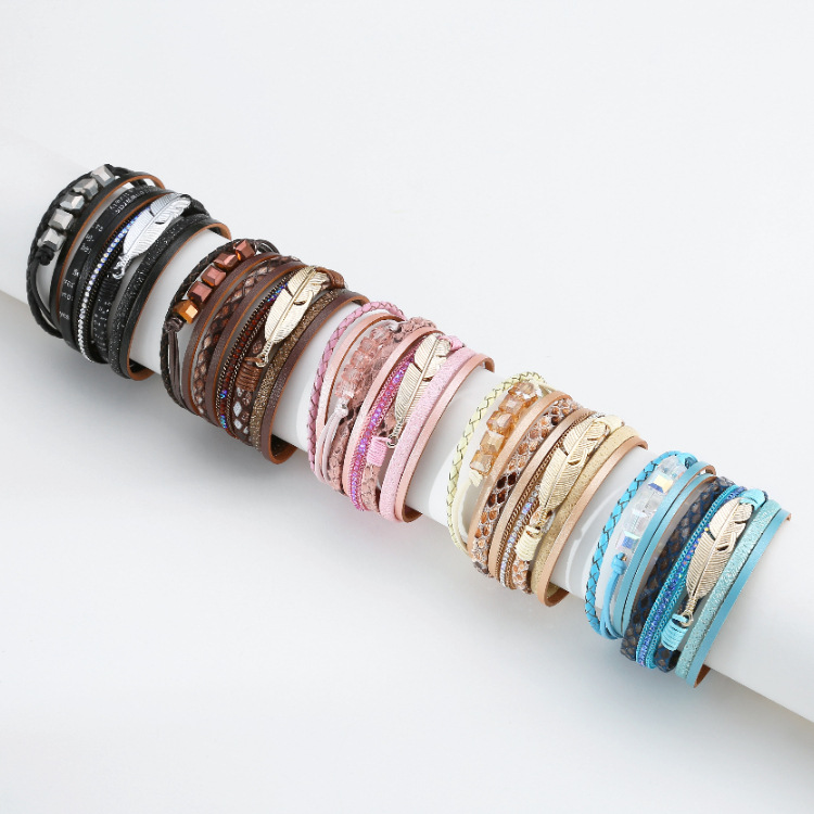 Bohemian Crystal Feather Multi-layer Bracelet Wholesale display picture 29