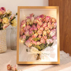 Wooden Dried Flower Frame Creative Simple Rose Sample Astronaut Moon Couple Gift Commemorative Frame