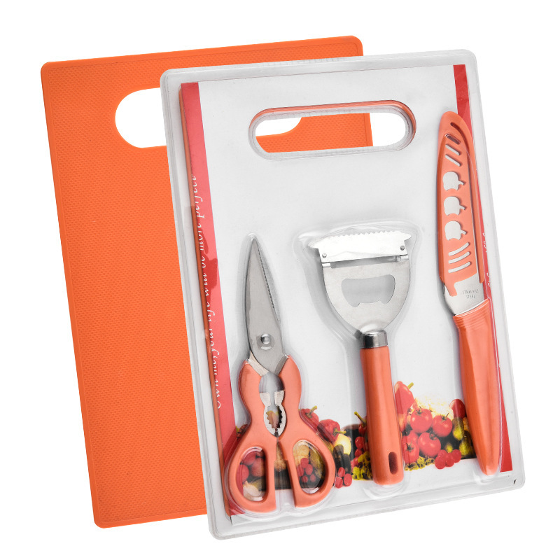 Fábrica directa nueva tarjeta de succión cuchillo de cocina de cuatro piezas juegos multifuncionales cuchillo de frutas tijeras planador de verduras utensilios de cocina