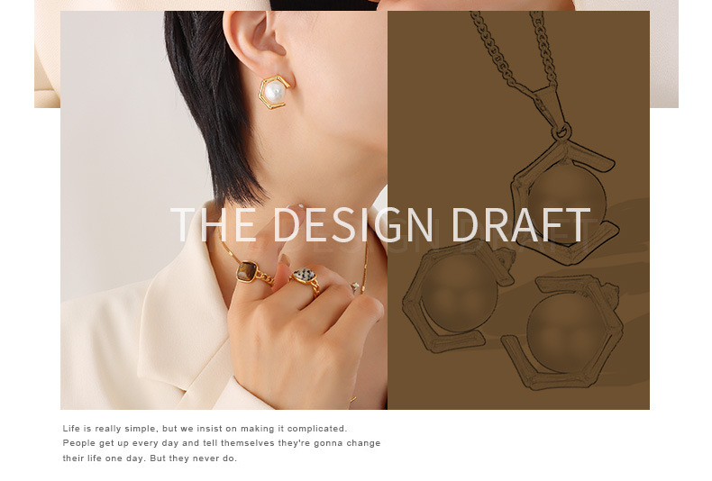 Retro Geometric Titanium Steel Plating Pearl Earrings Necklace