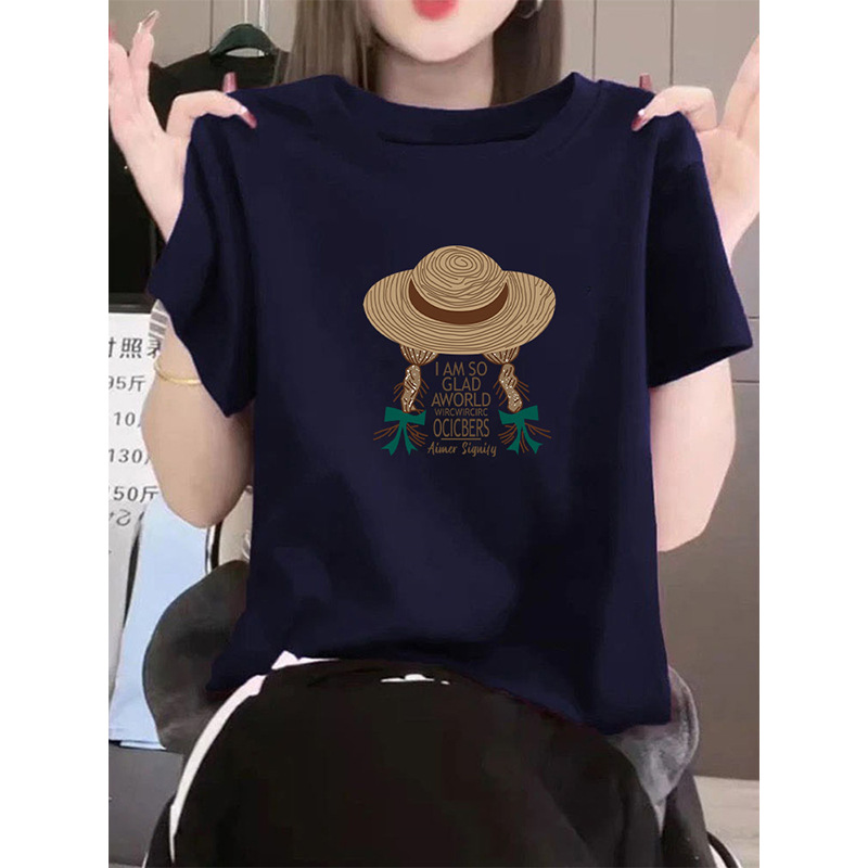 2026 New Style Pure Cotton Round Neck Short-Sleeved T-Shirt for Women, Korean Style Fashionable and Versatile Top, Summer Base Shirt
