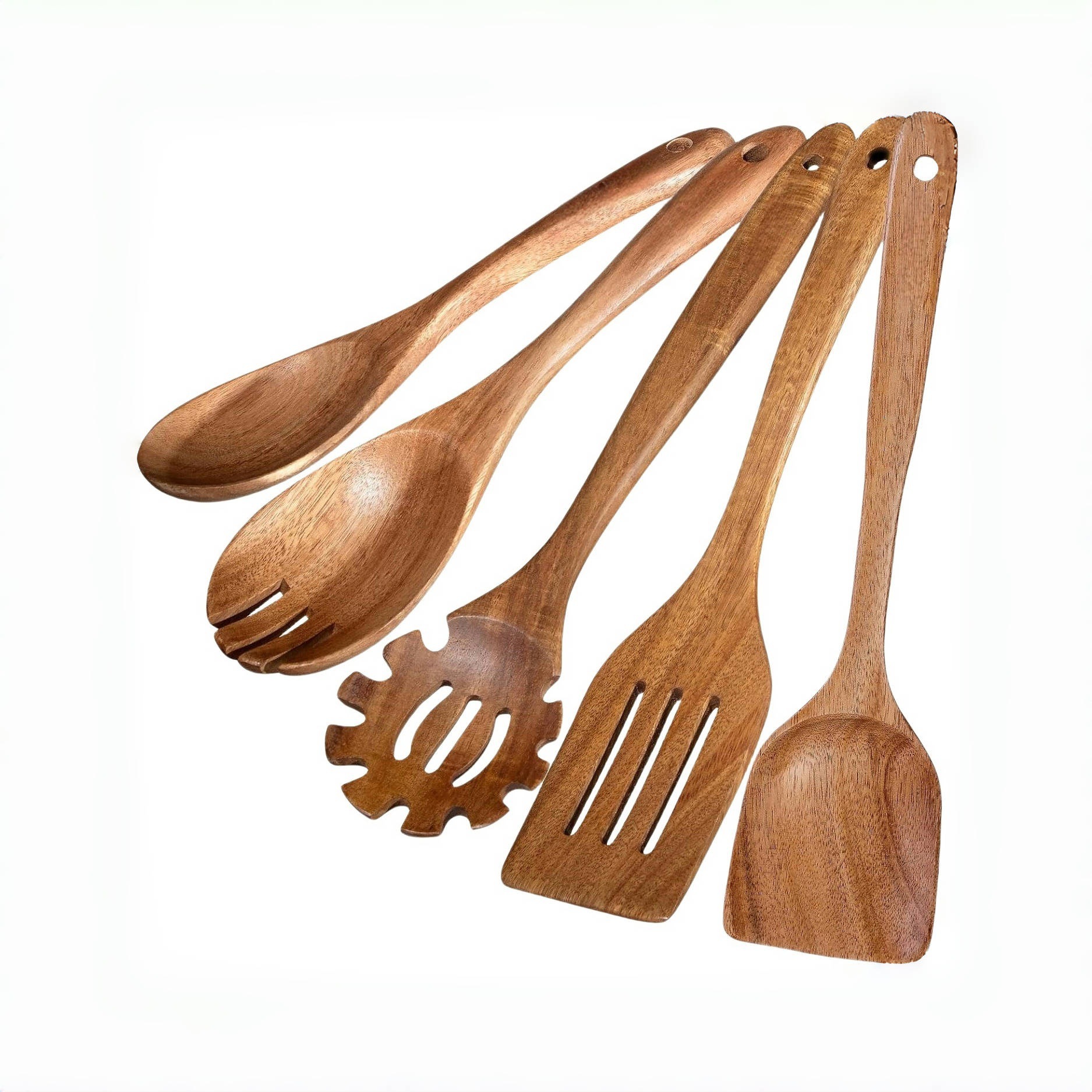 Acacia pala de madera no pegajosa pala de verduras pala de madera casera pala de ensalada tenedor de cola de cocina set