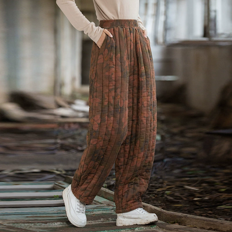 2024 зимняя женская одежда новый самодельный хлопок стеганые брюки ретро литературная личность женщины новый китайский стиль хлопчатобумажные брюки