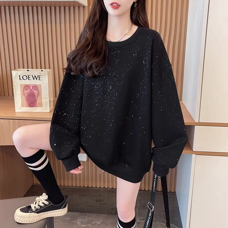 Женский свитшот больших размеров с круглым вырезом, новый свободный универсальный топ с длинными рукавами для верхней одежды