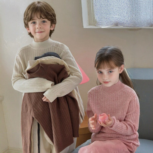 Girls' Half Turtleneck Sweater 2025 Autumn and Winter New Kidsren's Skin-Friendly Wool Sweater Medium and Large Kidsren's Inner Layering Shirt