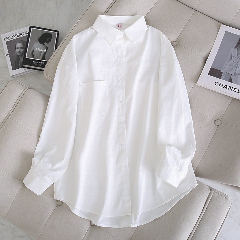 Spring New Fashion Korean Style White Shirt for Women, Long-Sleeved, Versatile, Slimming Shirt for Plus-Size Women 100kg Plus Size