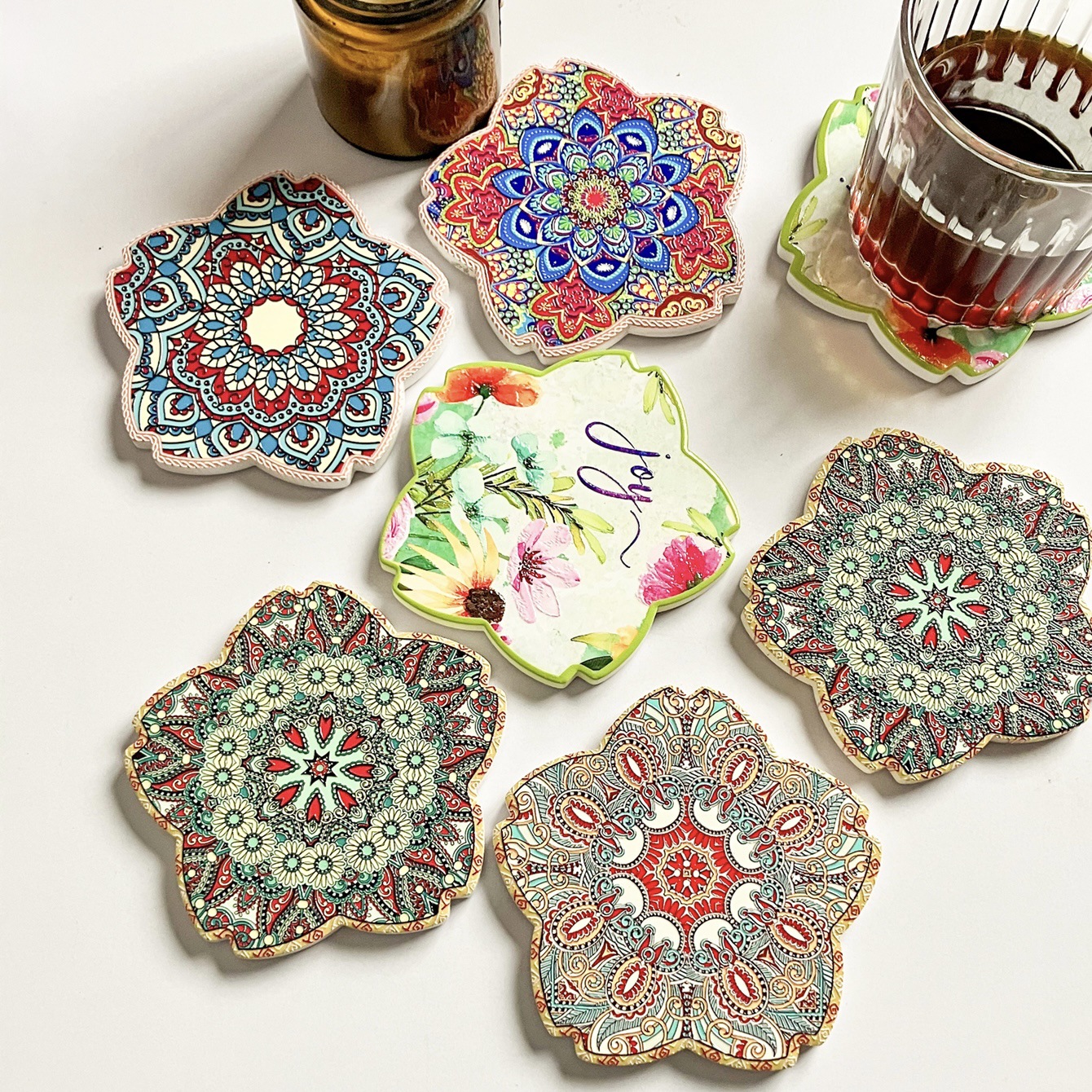 Transfronteriza nueva forma de pétalo en relieve tridimensional artesanía hogar creativo corcho estera de aislamiento de mesa de café de Europa y América estera