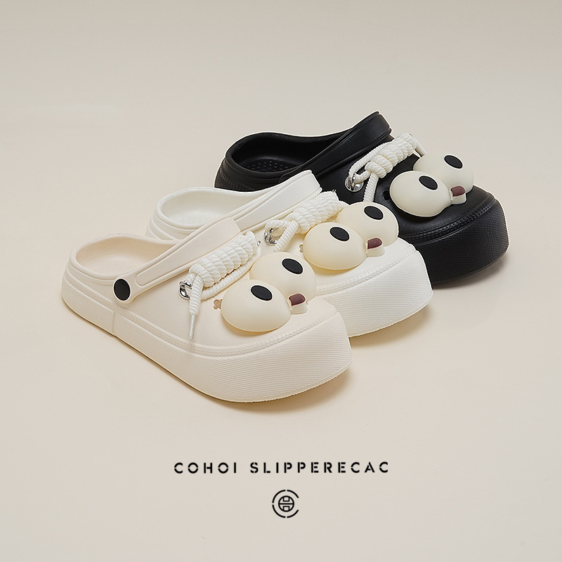 Women's Cave Shoes Summer Cute Cute Big Eyes Outer Wear Thick-soled Sandals Non-slip Baotou Slip-on Slippers Parent-child