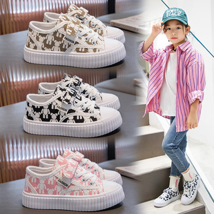 Girls' Bear Sneakers Boys' Canvas Shoes 2023 New Spring and Autumn Children's Fashion Casual Shoes Breathable Sports Shoes Trendy