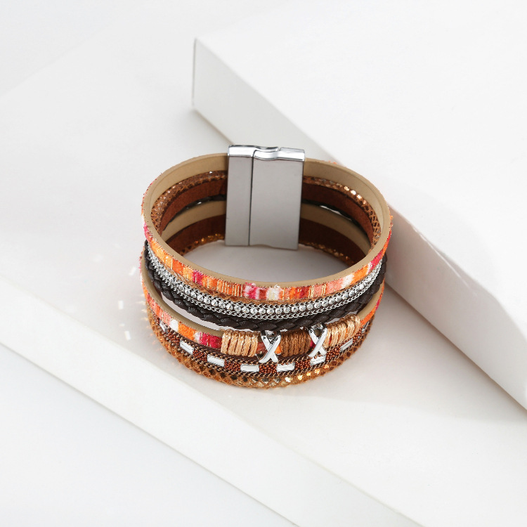 Bohemian Wide-brimmed Color Woven Multilayer Leather Bracelet Wholesale display picture 15