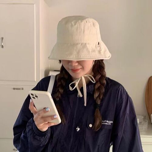Korean Ins lacing fisherman hat female summer Dongdaemun shopping blogger same model lightweight windproof rope sunshade basin cap 