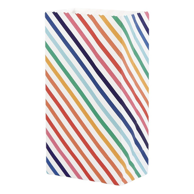 En stock al por mayor Arco Iris a rayas bolsa de dulces fiesta decoración de fiesta bolsa de regalo para hornear sin mango bolsa de papel de embalaje