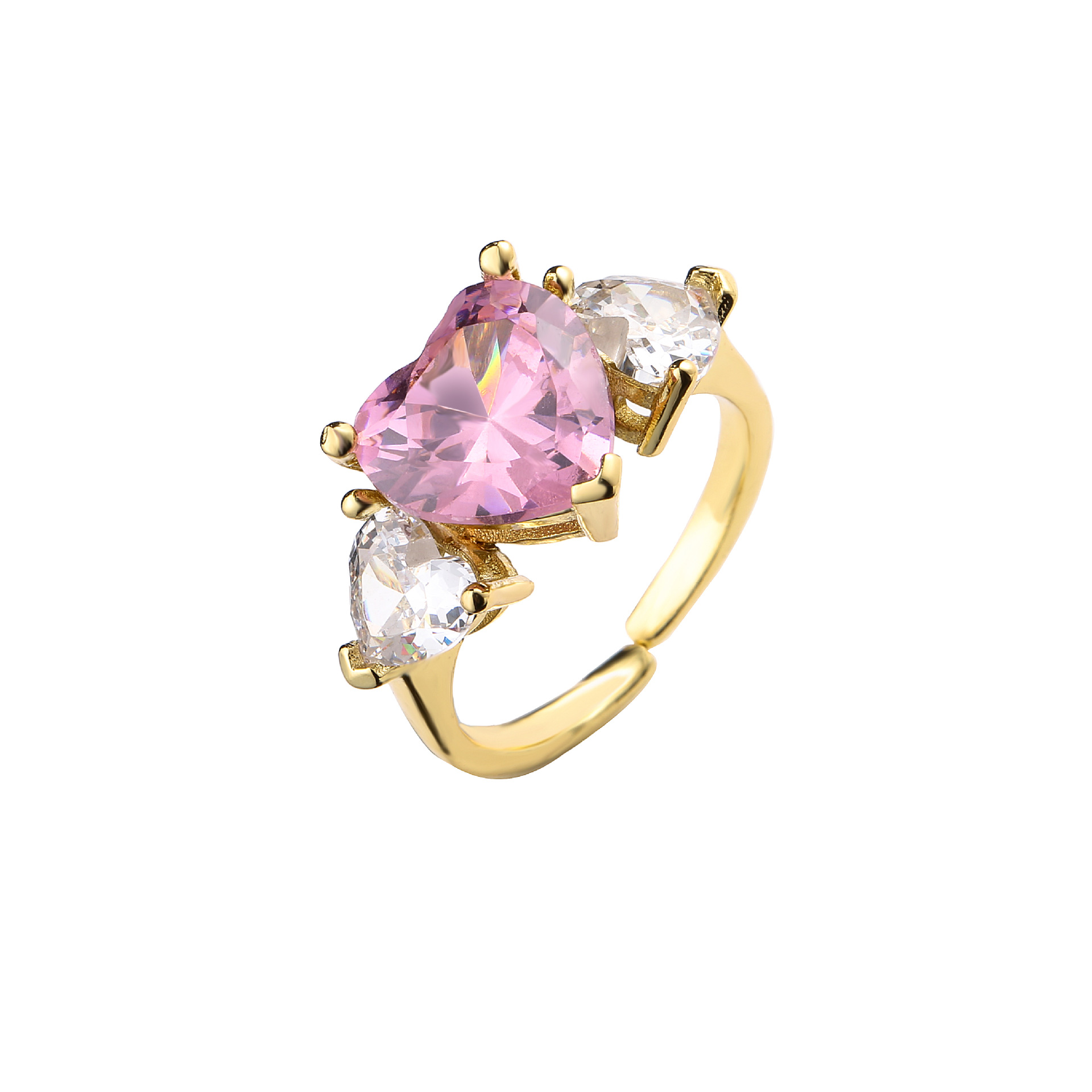 Fashion Pink Heart-shaped Zircon Earrings Adjustable Ring display picture 5