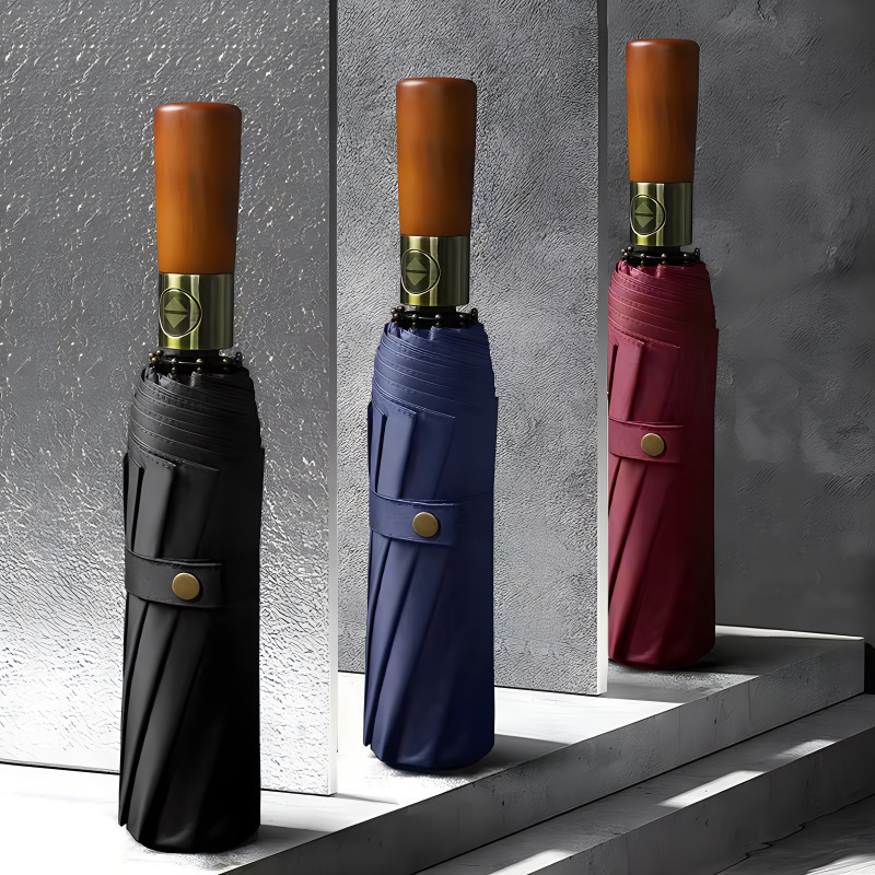 Manufacturer Wholesale Solid Wood High-End Business Wooden Handle 70% off Automatic Umbrella, Sunny or Rainy Umbrella, Sunshade Umbrella, Anti-Uv Sun Umbrella