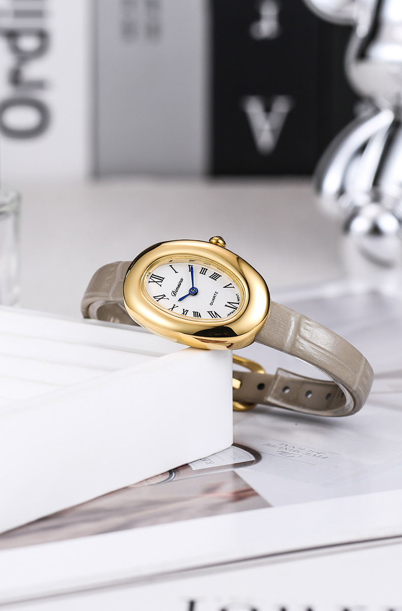 26g Weight Tempered Glass Mirror Material Genuine Leather Strap Material Watch Classification Pointer Display Type Buckle Buckle Style Oval Dial Shape Holiday, Daily Occasion Quartz Movement Solid Color Pattern All Seasons Season Women's Gender Vacation, Simple Style Style Vacation Simple Style Solid Color Buckle Quartz Watch Women's Watches 3