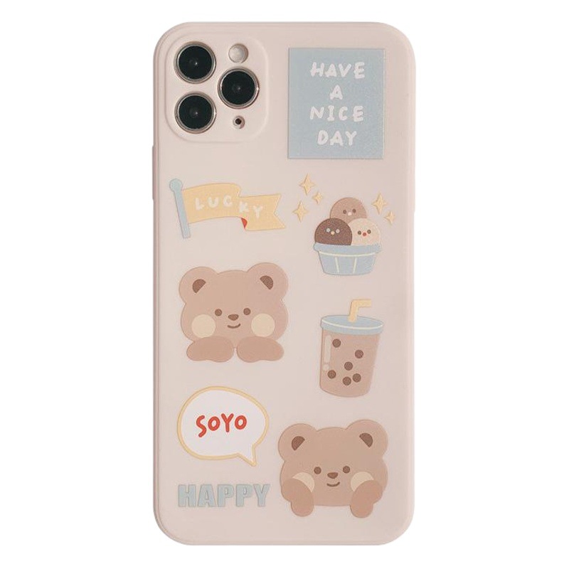 Funda para teléfono Milk tea bear 16 Apple 15, compatible con iPhone 17 Pro, 8 Plus, cobertura total, funda suave 14, funda 11, Xs Max