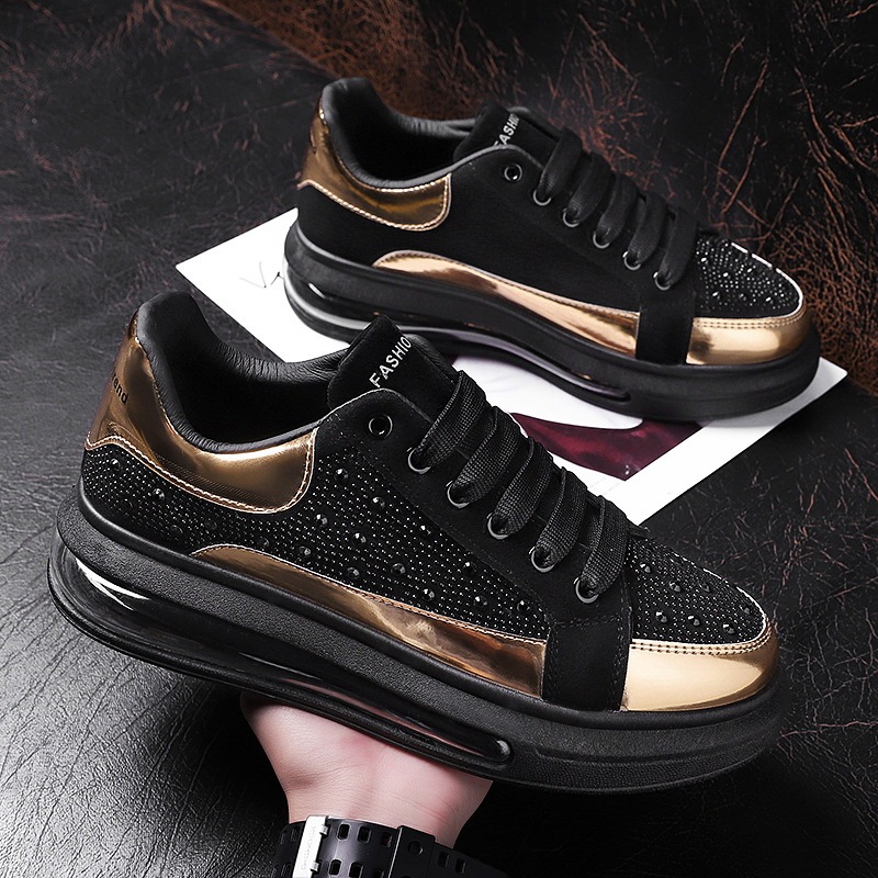 2021 new four seasons full palm air cushion sports shoes men Korean black retro casual trendy color diamond shoes wholesale