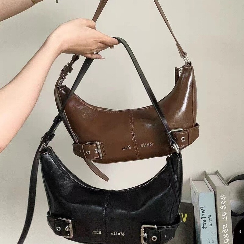 [in Stock] Korean Ma K Belt Buckle Crescent Bag Single Shoulder Handbag Underarm Bag Mk Bag