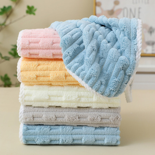 Hanging Towel Hand Towel Children Coral Fleece Small Square Towel Thick Soft Absorbent No Shedding