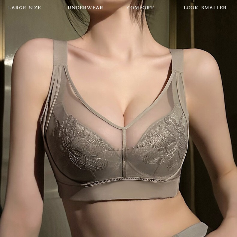 Large-Breasted Adjustable Bra with Built-In Graphene Angel Wing Cup Support, Comfortable and Breast-Revealing Small Sponge-Free Bra for Women