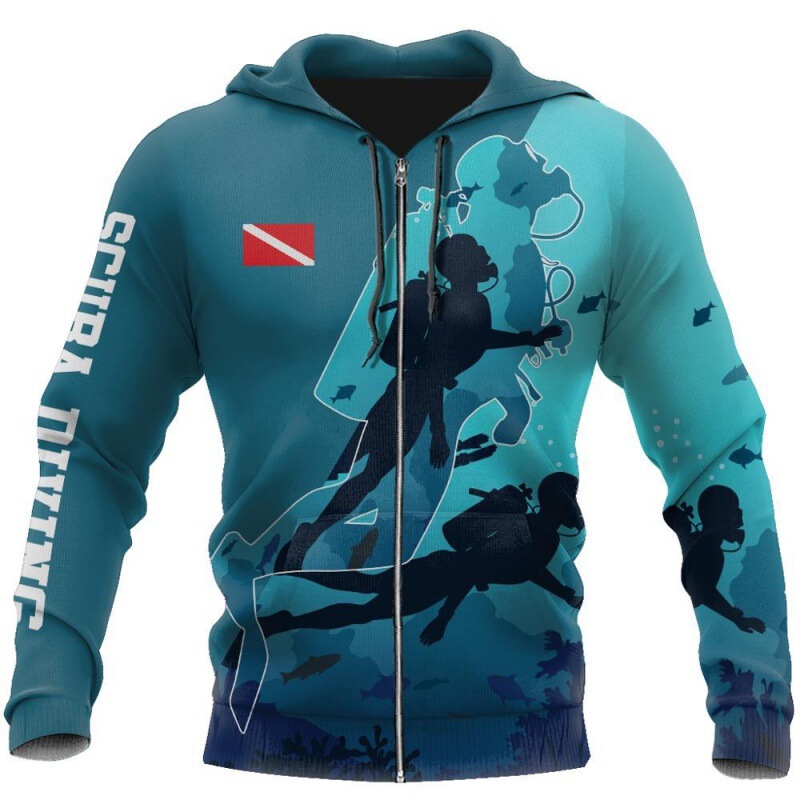 Cross-border Amazon new men's scuba diving 3D hooded sweater spring and autumn casual zipper hooded sweater