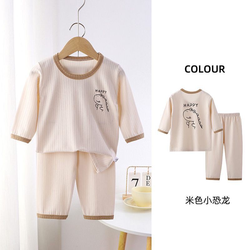 Children's Summer Air Conditioning Pajamas for Spring and Autumn, Unisex, Thin Cartoon Long Sleeve Breathable Home Suit Set