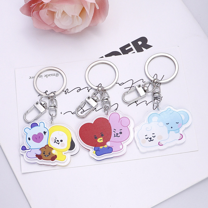 韓国版ボーイズグループ BT21 漫画キーホルダー男性と女性のカップル RJ TATA バッグ車のキーホルダーペンダント|undefined