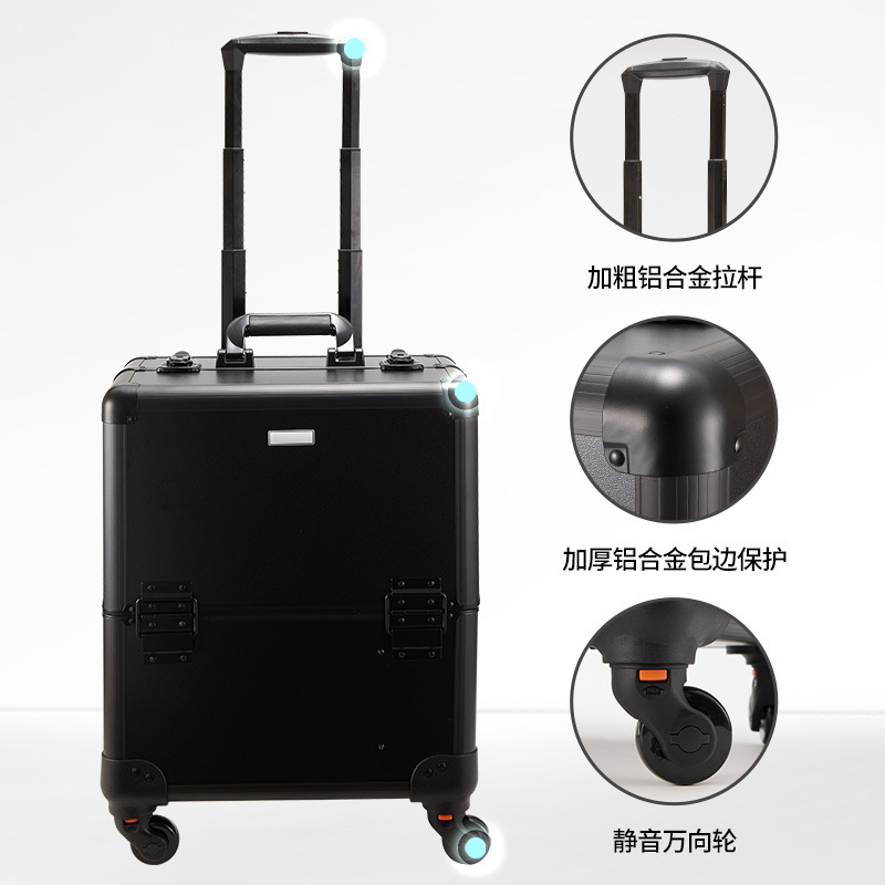 Caja de la carretilla del maquillaje profesional rueda universal portátil artista maquillaje Caja de Herramientas multifuncional cubo de agua negro caja de cosméticos