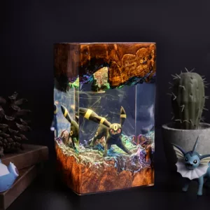 宝可梦月亮伊布幽暗洞穴环氧树脂夜灯 发光烟雾微景观树脂灯桌面
