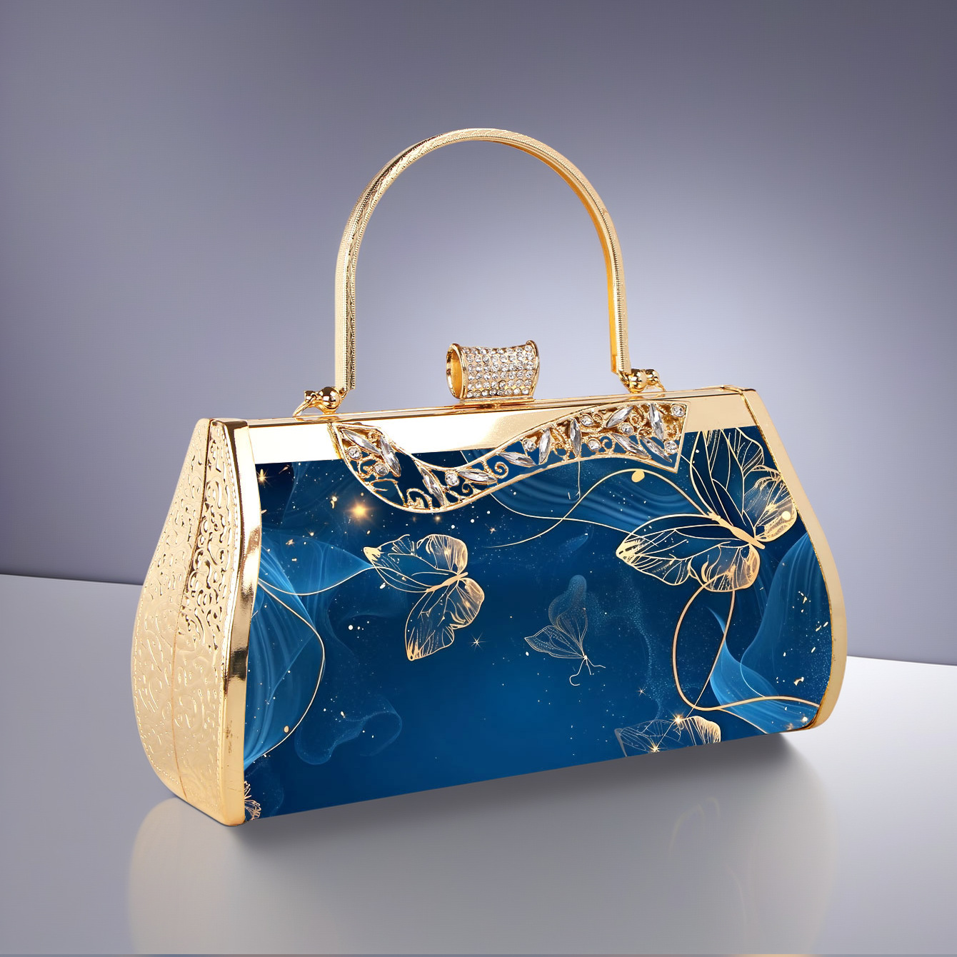 Pochette da sera elegante smeraldo con motivi floreali oro_voghion.com